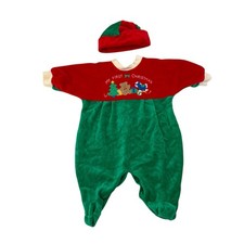 Vintage Little Me Velour 90s My First Christmas Sleeper Outfit 6 Months With Hat