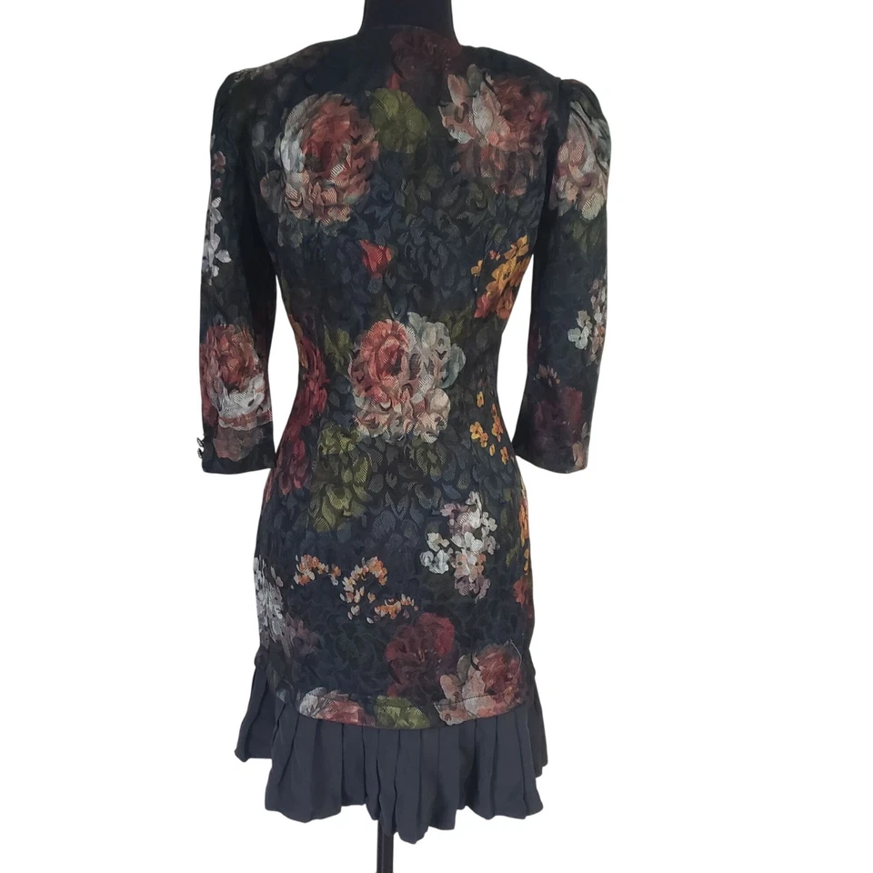 Vestido Blazer Vintage Años 90 Para Mujer Tapiz Floral Brocado Talla 3 Volantes Fiesta Foto 2 de 4