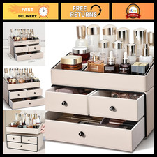 3-Tier Leather Makeup Organizer with 3 Drawers for Vanity  Bathroom - Beige Cos