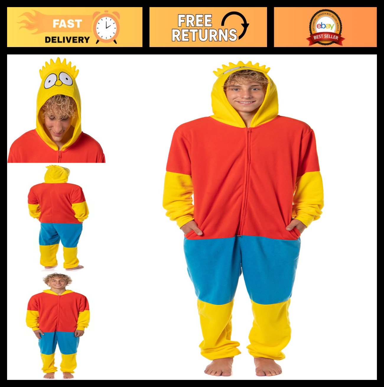 Traje de unión con capucha de Los Simpson para hombre - Pijama polar disfraz de una pieza, sin pies