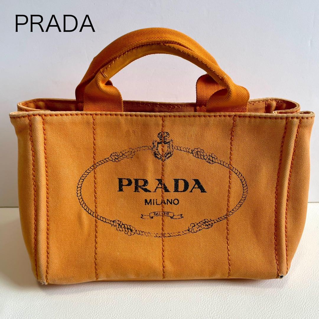 PRADA Orange Triangle Logo Canvas Canapa Tote Bag From Japan