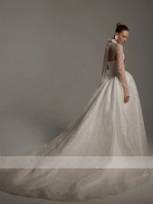 Customized Lace A-line Wedding Dresses High Neck Full Sleeves Bridal Gowns Sweep