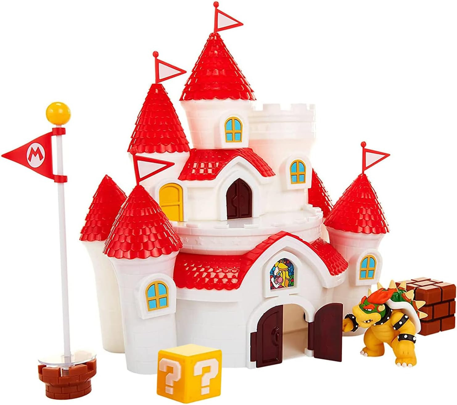 SUPER MARIO PLAYSET CASTELLO MUSHROOM KINGDOM DELLA PRINCIPESSA PEACH, CON BELLI