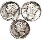 (3) Mercury Dimes - Fine/Very Fine - 1941D 1941P 1945P - #2814AT