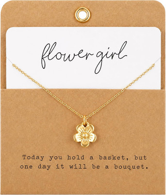 Flower Girl Charm Necklace, Gold Chain Jewelry Gift with Sentiment Card and Enve
