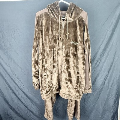 Y2K Vtg Sean John Velour Sweatsuit Brown Plush Zip Hoodie Jogger And Pants XXL