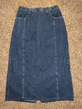 Vintage French Dressing Denim Long Maxi Skirt Slit Size 10 Boho Cottagecore