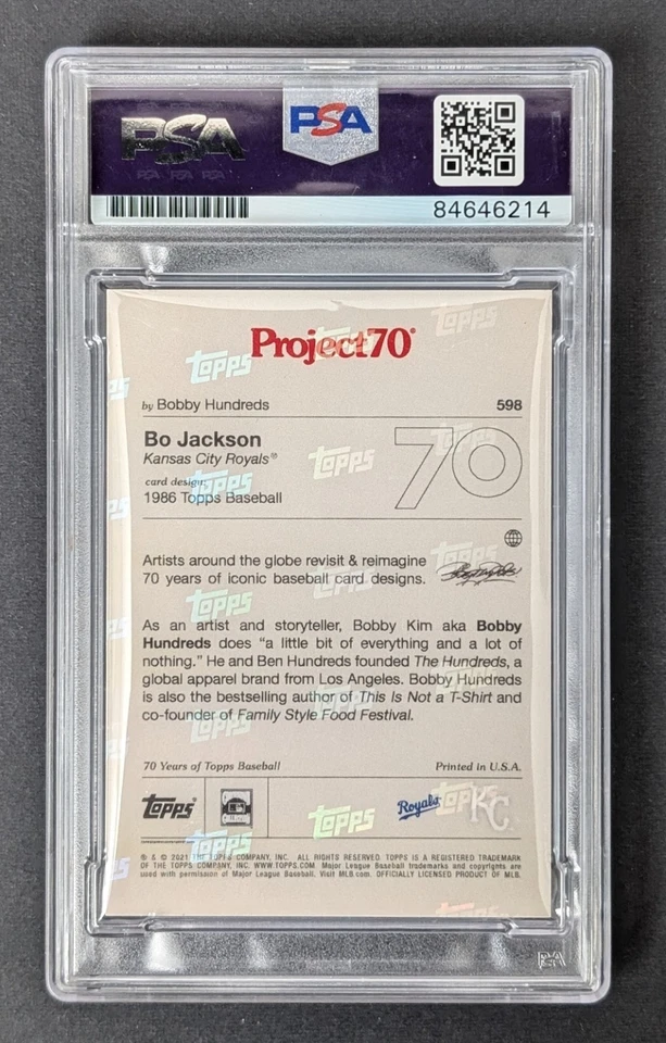 Bo Jackson 签名 2021 Topps Project70 #598 Bobby Hundreds PSA/DNA 签名 — 第 2/2 张图片