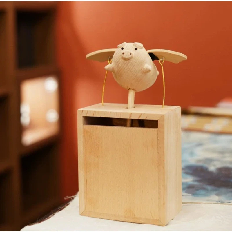 Деревянное украшение летающая свинья, электрическая статуя свиньи, рукоделие деревенский для домашнего декора - Изображение 4 из 4