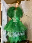 OOAK Barbie Dressed doll with green dress, green fur stole, vintage style shoes