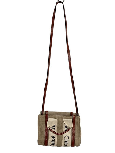 Chloe Tote Bag 2 Way Linen Beige D33Q80 Shoulder Woody Mini Used Item From Japan