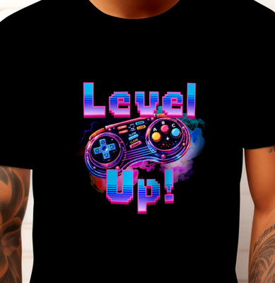 Retro Gaming Neon T-Shirt Level Up 80er 90er Jahre Classic Gamer Pixel  Geschenk