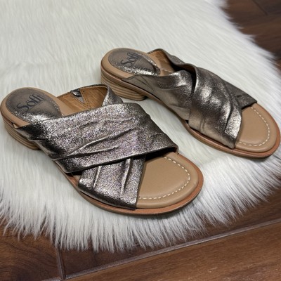 NEW Sofft Women's Size 6.5 M Bronze Leather Fallon Slide Sandals Slip On Shoe