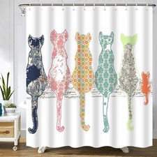 Colorful Cat Back Shower Curtain Polyester Fabric Bathroom Curtains Decoration