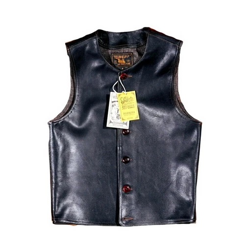 Mens Retro Waistcoat Vest Waxed Horsehide Horse Leather American Vintage Style - Picture 18 of 27