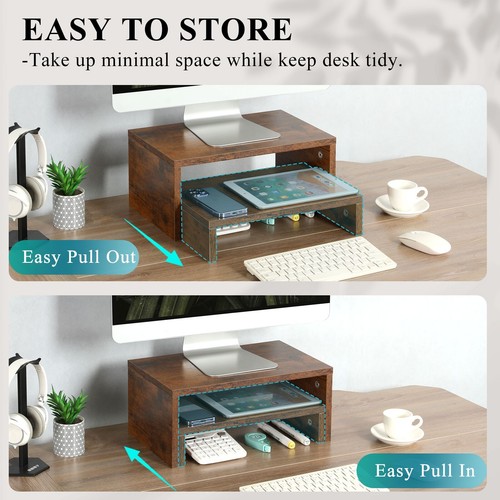2 Pack Monitor Stand Riser,Wood 2 Tier Adjustable for 2 Monitors/Laptop/PC Brown - Picture 8 of 8