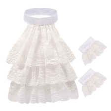 Ruffle Lace Jabot and Cuffs Set Renaissances Neck False Collar for Halloween