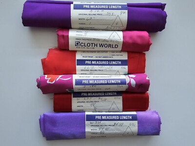 Polyester Nylon Acetate Fabric Lot Of 6  Pre-cut Sheets / Purple Red Fabric
