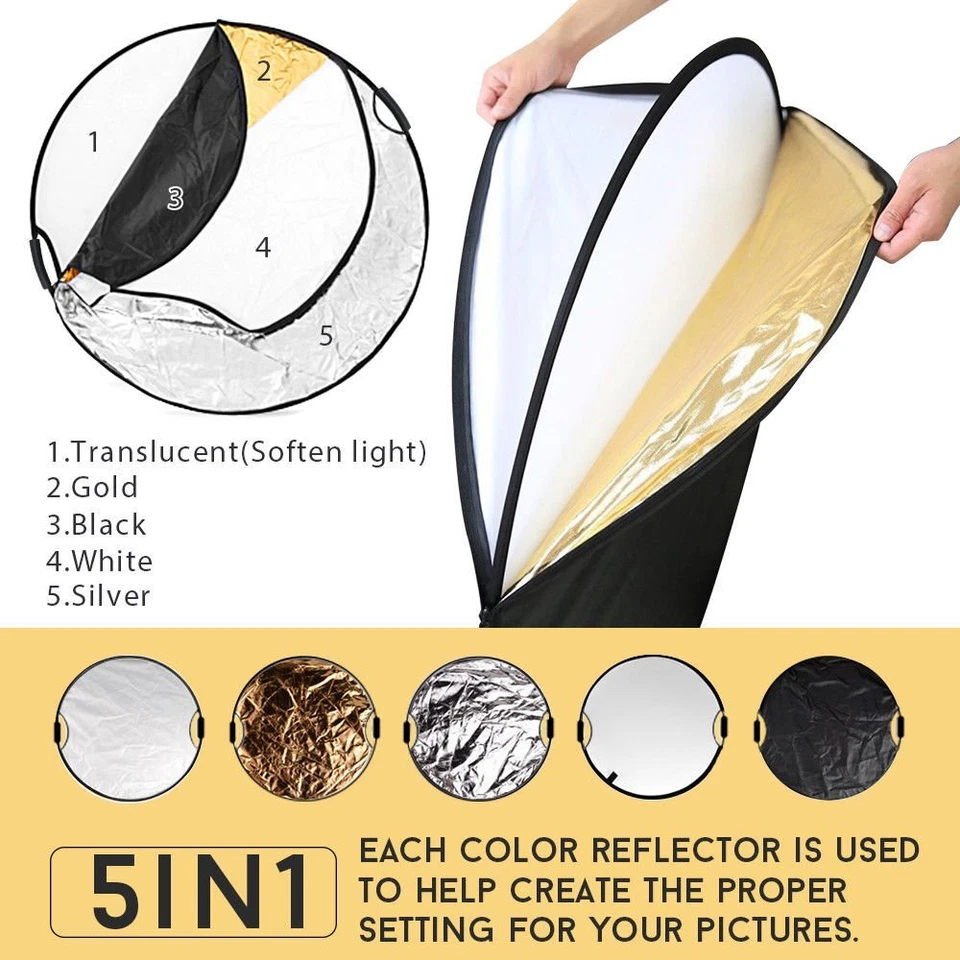 110cm 5in1 Faltreflektor Rund Studio Foto Reflektor mit Griff - Bild 2 von 4