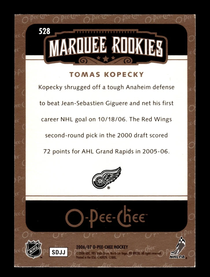 5-01-04 PWE . 2006-07 ud opc o-pee-chee #528 tomas kopecky rc rookie (B) - Image 2 of 2