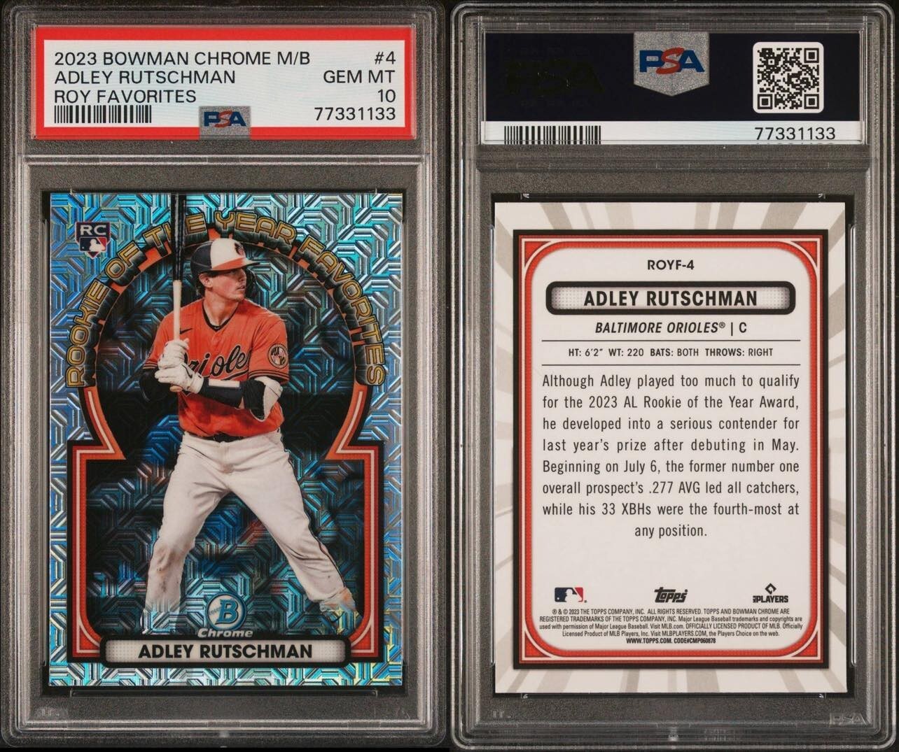 Adley Rutschman RC, ROY Favorites #4 - 2023 Bowman Chrome Mega Box - PSA 10