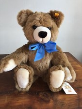 Steiff Plush Molly Teddy Bear EAN 019982 Germany Medium Brown Blue Bow