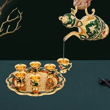 Turkish Tea Set Vintage Turkish Coffee Set with Pot and 6 Cups for Home Decor