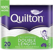 Toilet Paper 20 Rolls Deluxe Quilton 3 Ply Double Length Large Roll Tissue Bulk