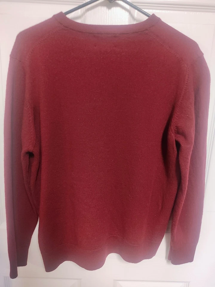 Suéter Thomas Dean 100% Ex Lana Merino Fina Borgoña Cuello en V Talla XL Preppy Foto 4 de 4