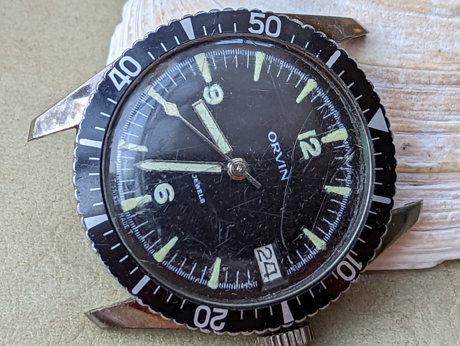 Vintage 1970s Orvin Divers Watch w/Warm Patina,Chrome-Plated Case FOR ...
