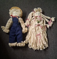 Vintgage Hand Made Rag Mop Farmer Boy and Girl