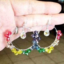 Rainbow Crystal Hoop Earrings Rainbow Earrings Large Rainbow Hoop Earrings