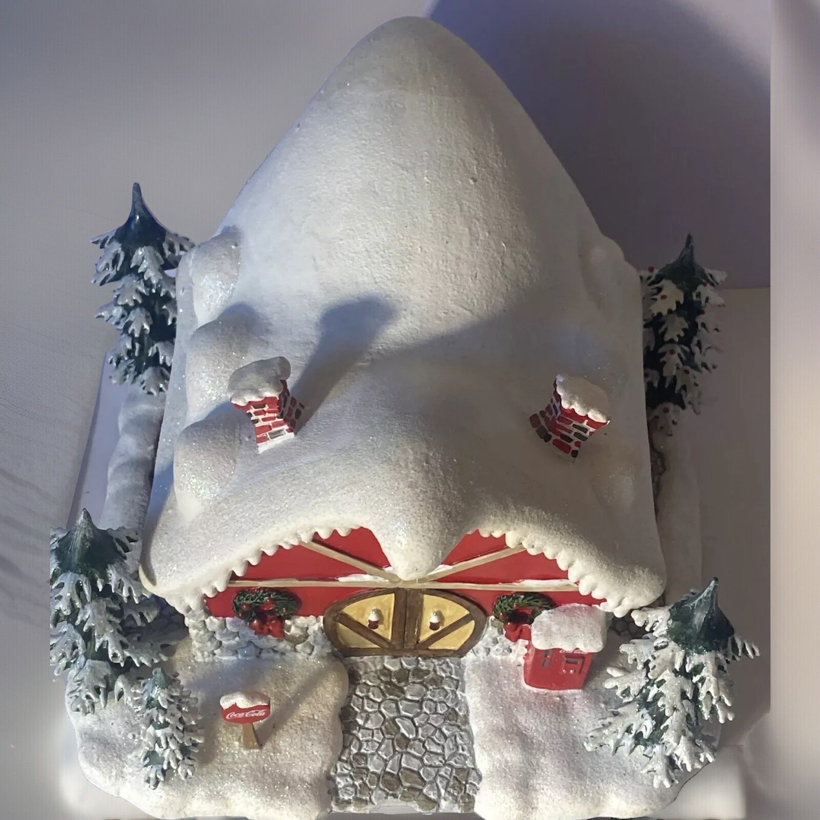 Cocacola Polar Bear Village Collection Jingle Bell Reindeer Barn