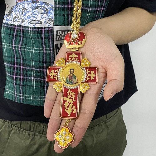 Pectoral Cross Orthodox Pendants Chain Religious Art Jesus Badge Cross Necklace - Picture 16 of 24