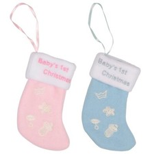 Baby First Christmas Mini Stocking Blue Boy Pink Girl Christmas Tree Decoration
