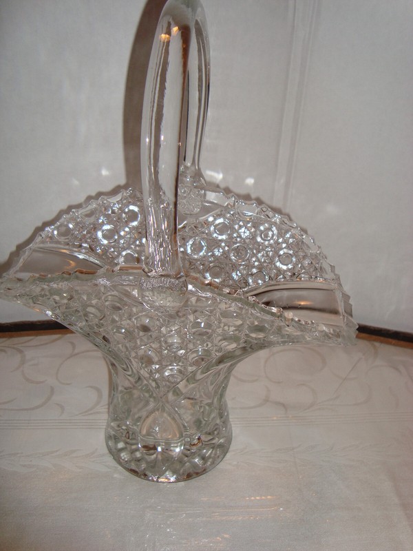 Vintage Pressed Glass Bridal  Basket with Applied Handle