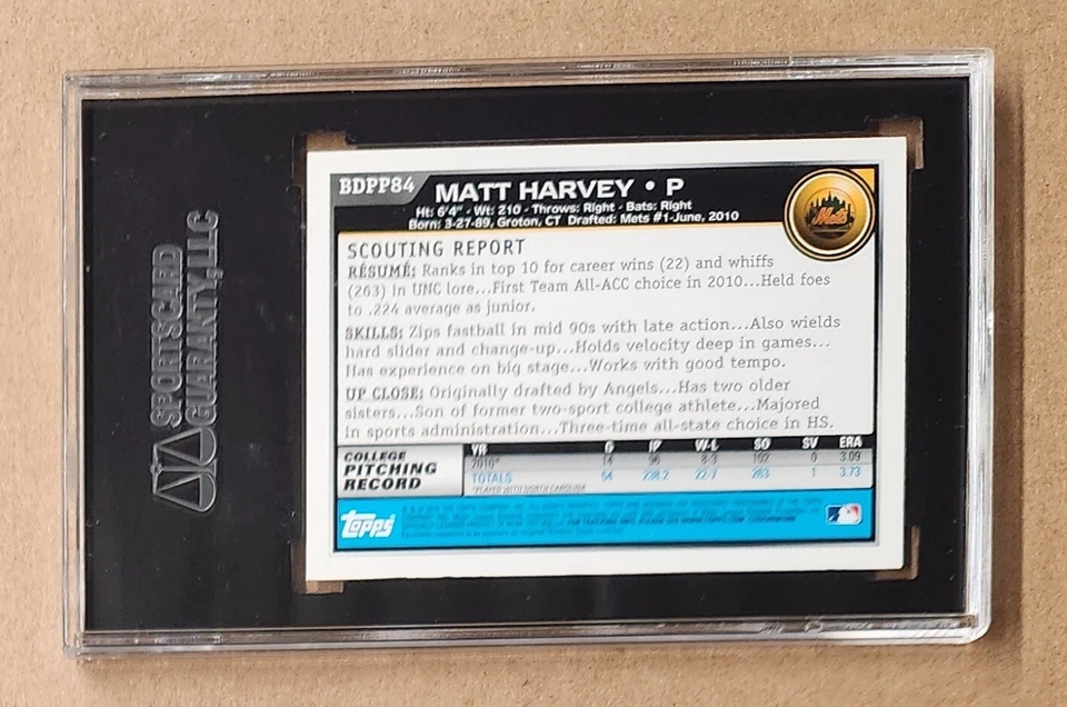 Bowman Draft Picks 2010 Matt Harvey Mets radiocontrol automático SGC auténtica primera tarjeta firmada Foto 2 de 2