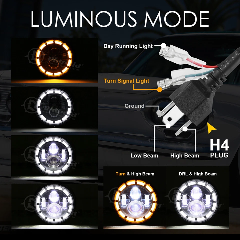 7inch Motorcycle LED Headlight Hi-Lo DRL For Honda Shadow VXL Sabre 110 RVF750R - Image 3 of 4