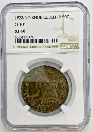 1828 Capped Bust Half Dollar No Knob Curled 2 Variety 0-101 Rare NGC XF40