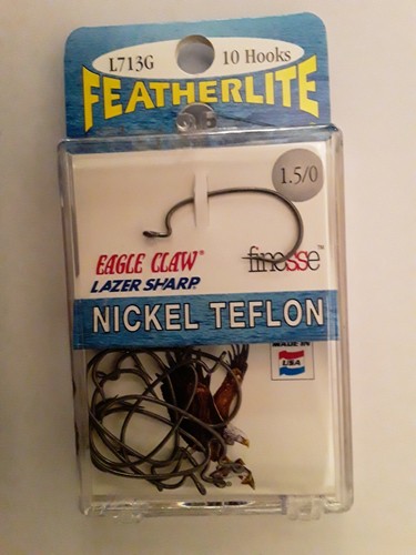 Eagle Claw Lazer Sharp Featherlite Finesse L713G Nickel Teflon Wide Gap hooks - Picture 5 of 8