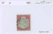 BERMUDA 53 USED 10 SHILLINGS STAMP SCOTT CATALOG $425