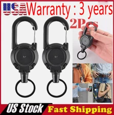 Heavy Duty Retractable Carabiner Car Key Chain Badge Holder Steel Cord Keychain