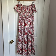 Lulus View From The Meadow Cream Floral Print Off The Shoulder Dress Size L