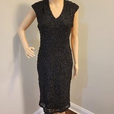 RONNI NICOLE Women Shimmer Black Lace Overlay Stretch Bodycon Party Dress Size 6