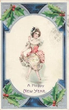 c1910 Lovely Woman Dancing CanCan Girl? New Years P304