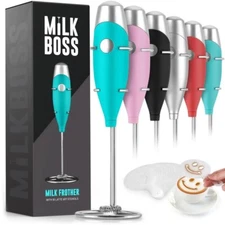 Zulay Kitchen Milk Boss Handheld Milk Frother with 16 Piece Stencils