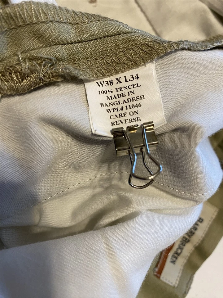 Pantalón de Colección Barry Bricken 38 x 34 Beige 100% Tencel Espiga Plisado Puños Foto 4 de 4