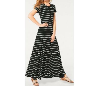 BEST CONNECTIONS DAMEN RINGELKLEID MAXIKLEID KURZARM RUNDHALS SCHWARZ/ECRU NEU