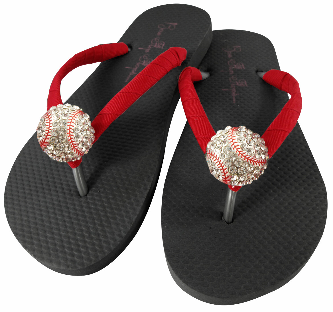 Baseball Rhinestone Baseball Sandals For Ladies Red Flip Flops