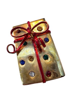 Holiday Gift Rhinestone Brooch Present Multi Color Gold Plated 3D Bow Enamel A7